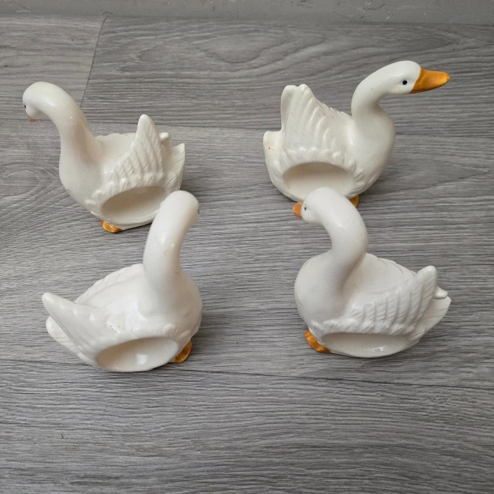 White Goose Napkin Rings Set 4 Vintage Ceramic Japan Cottagecore 80s